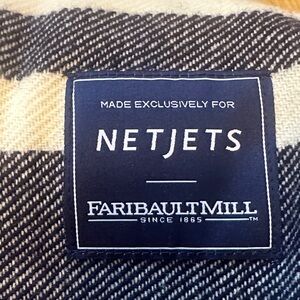 NWOT Faribault Mill for NetJets Navy / Cream wool throw